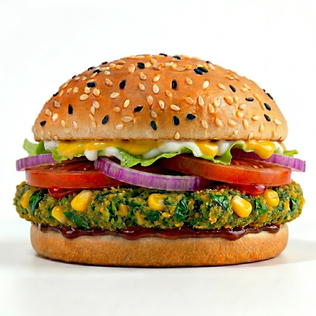 Spinach and corn vegetarian burger